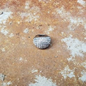 Vintage Rhinestone Silver Cocktail Ring Sz 6